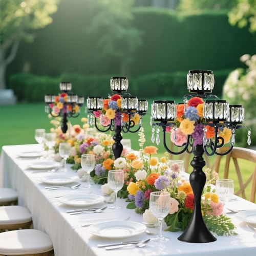 Black 5-Arm Crystal Pendant Candle Holder E62730