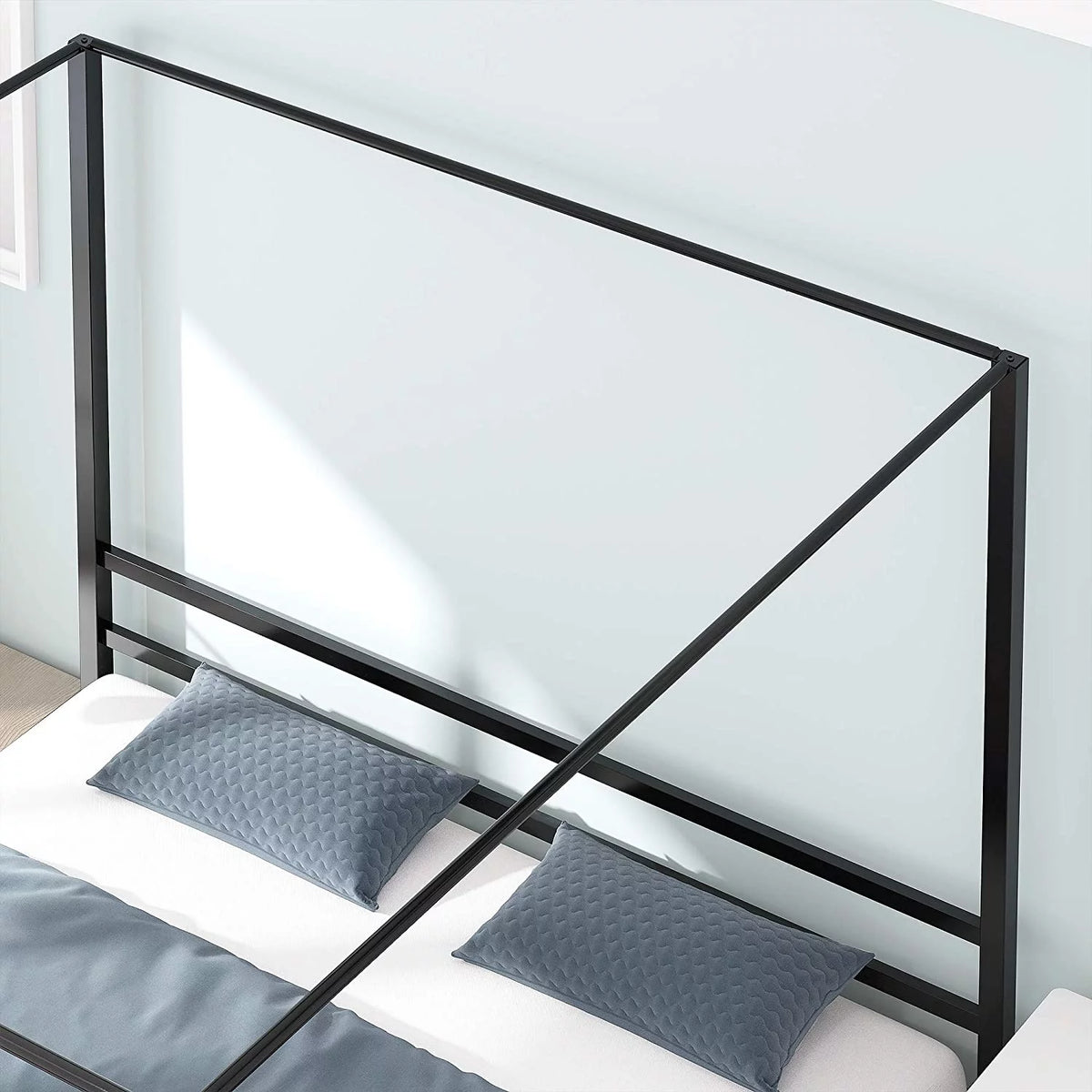 Queen Size Black Metal Canopy Bed Frame with Headboard R564169