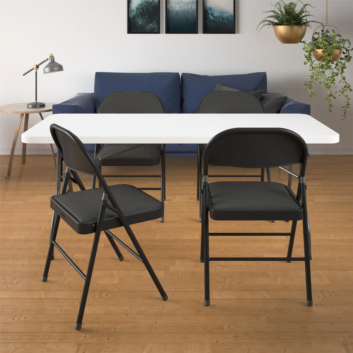 Black Fabric Padded Folding Chair 4 Count P192774