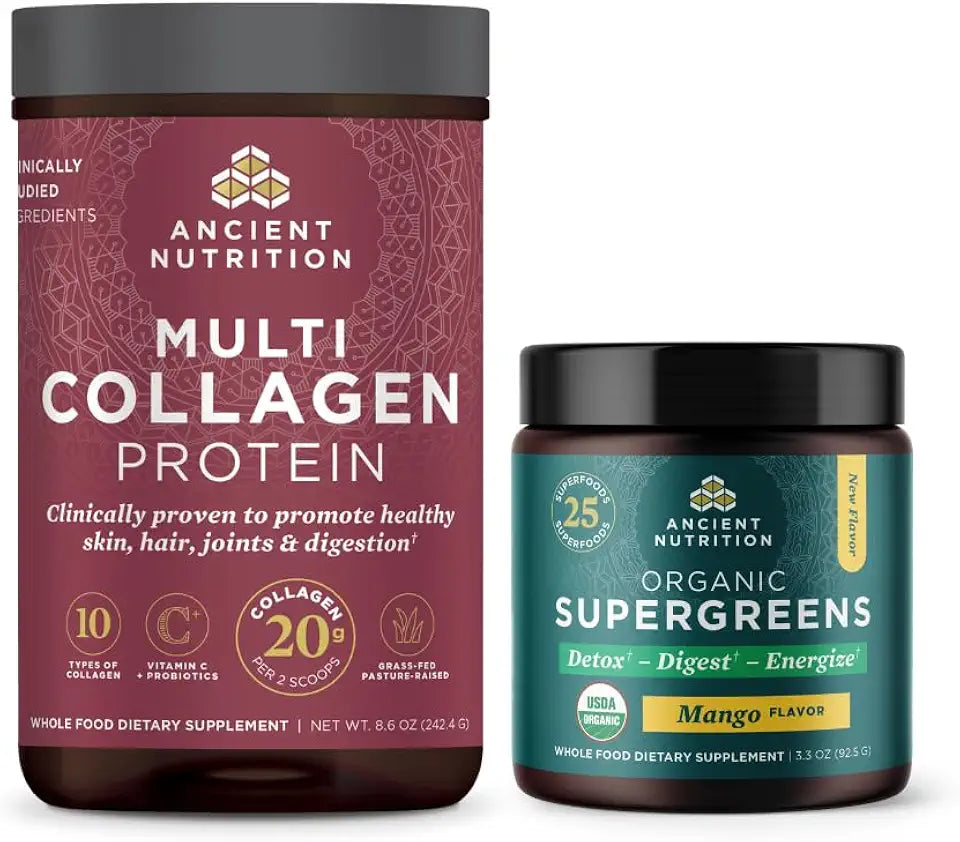 Unflavored Multi Collagen Protein Powder and Organic Supergreens Powder C136