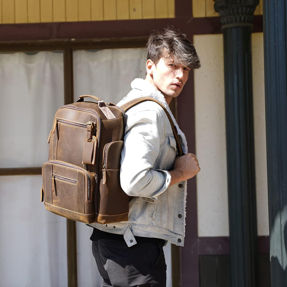 Vintage Full Grain Leather 15.6 Inch Laptop Backpack G321