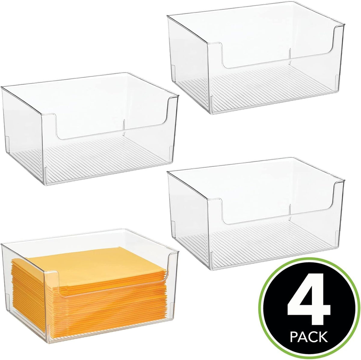 Clear Stackable Plastic Open Front Storage Organizer Bin, 4 Pack K152212
