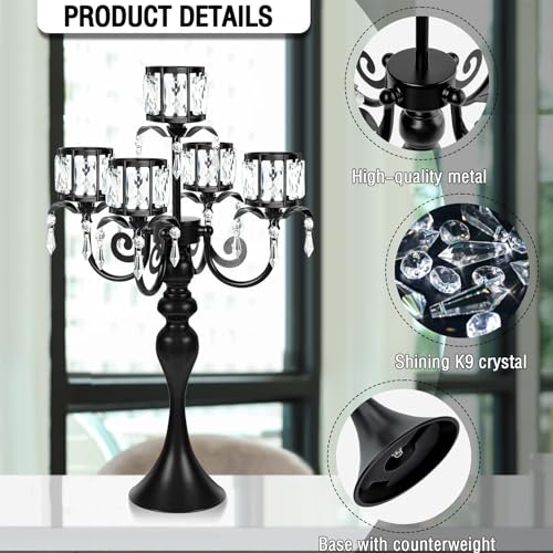 Black 5-Arm Crystal Pendant Candle Holder E62730
