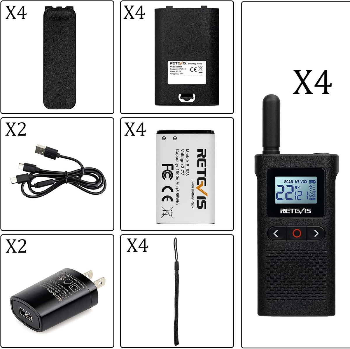 4 Pack Rechargeable Two Way Radio with Screen O61127