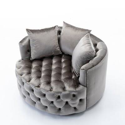 Gray Velvet Tufted Swivel Barrel Chair M4729