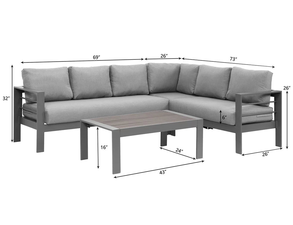 4 Pieces Aluminum Outdoor Sofa Set with Coffee Table Y643050
