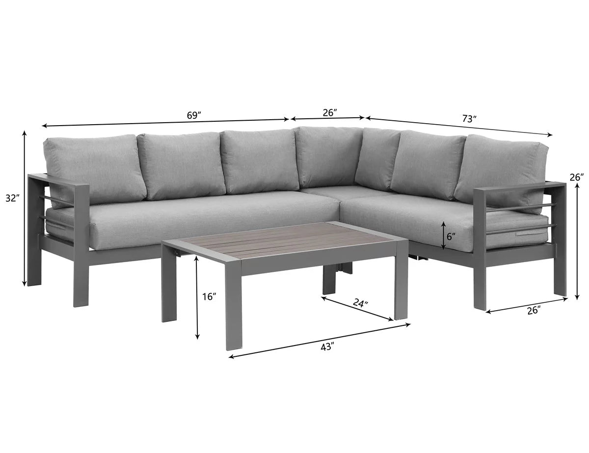 4 Pieces Aluminum Outdoor Sofa Set with Coffee Table Y643050