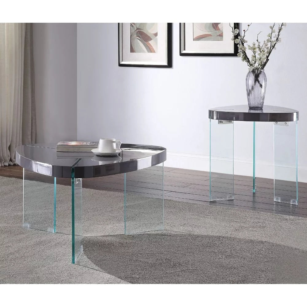 Gray High Gloss Clear Glass Coffee Table H68672