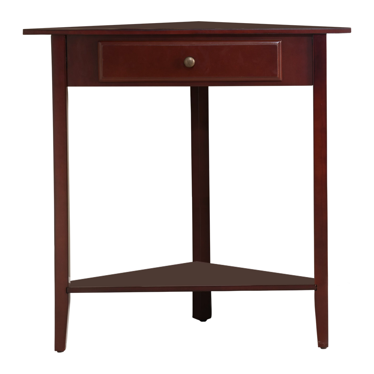 Walnut Wood Corner Side Table with Storage Drawer V5601