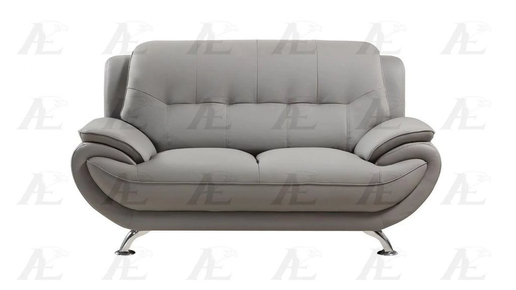 Gray Faux Leather Sofa and Loveseat Set 2Pcs Q93766