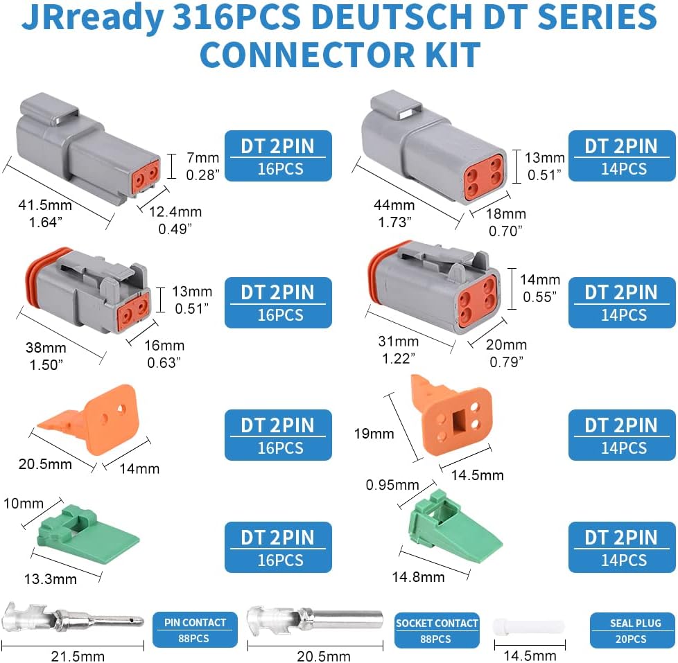 Gray 2 Pin Waterproof Connector Kit with 88 PCS Stamped Formed Contacts R112