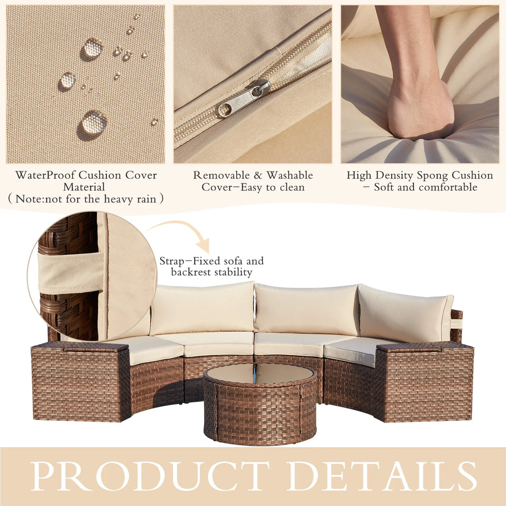 7 Piece Wicker Sectional Sofa and Glass Table Patio Set A3022