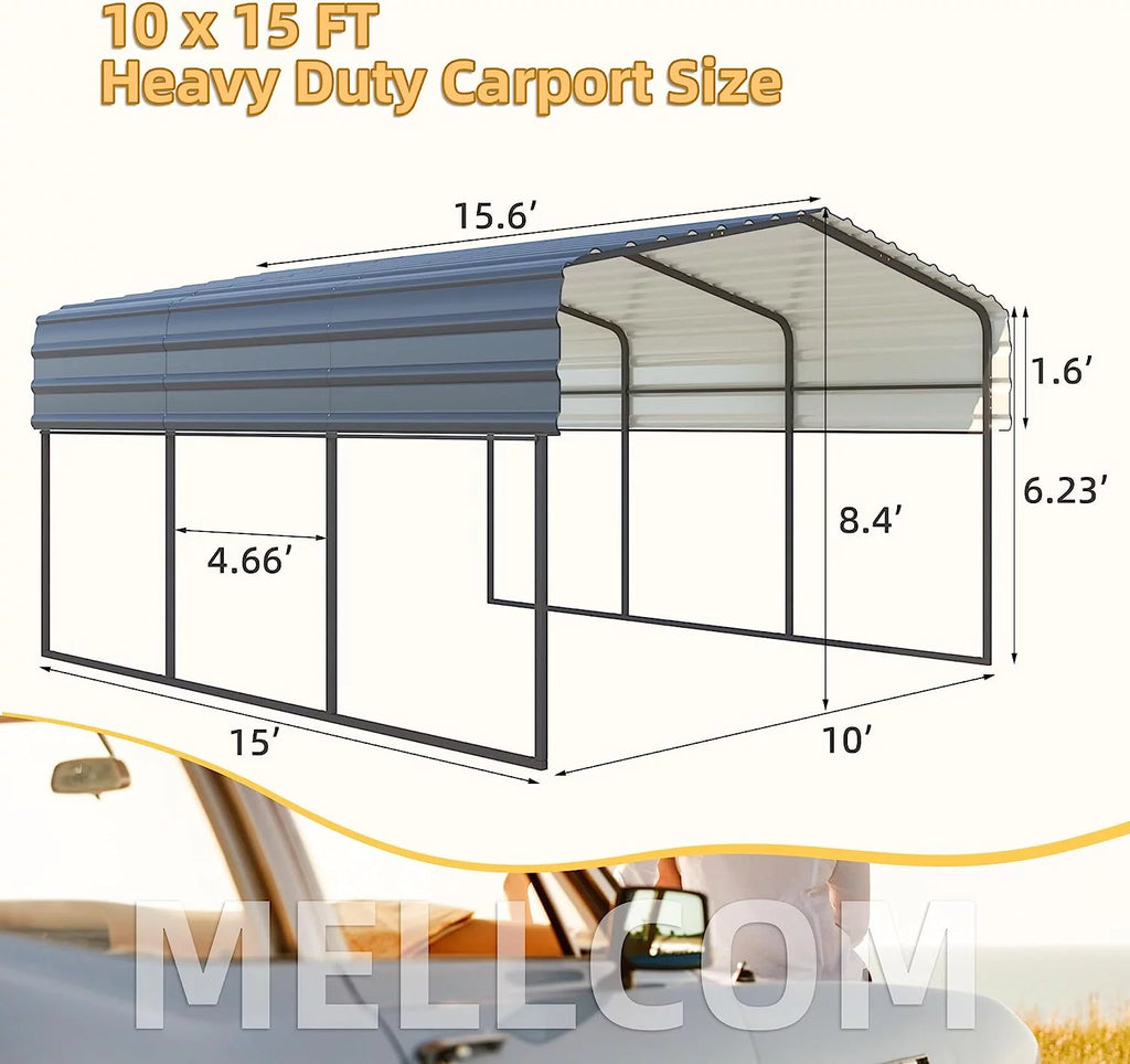 10 x 15 ft Galvanized Steel Carport R722