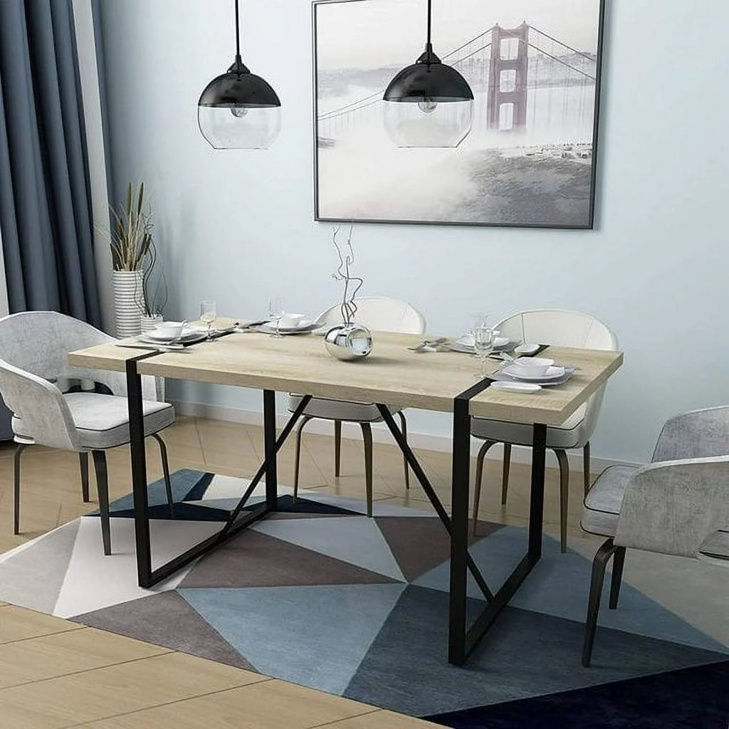 63 Inch Rectangular Wood and Metal Dining Table L797949