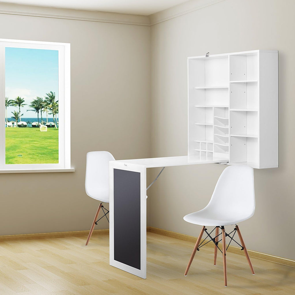 White Fold-Out Convertible Desk with Storage Cabinet and Shelves G8063