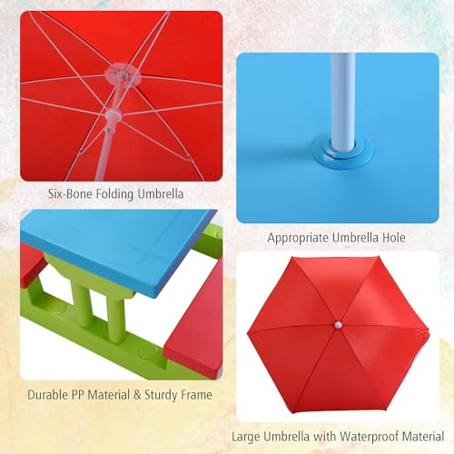 Kids Plastic Picnic Table with Umbrella Q81497