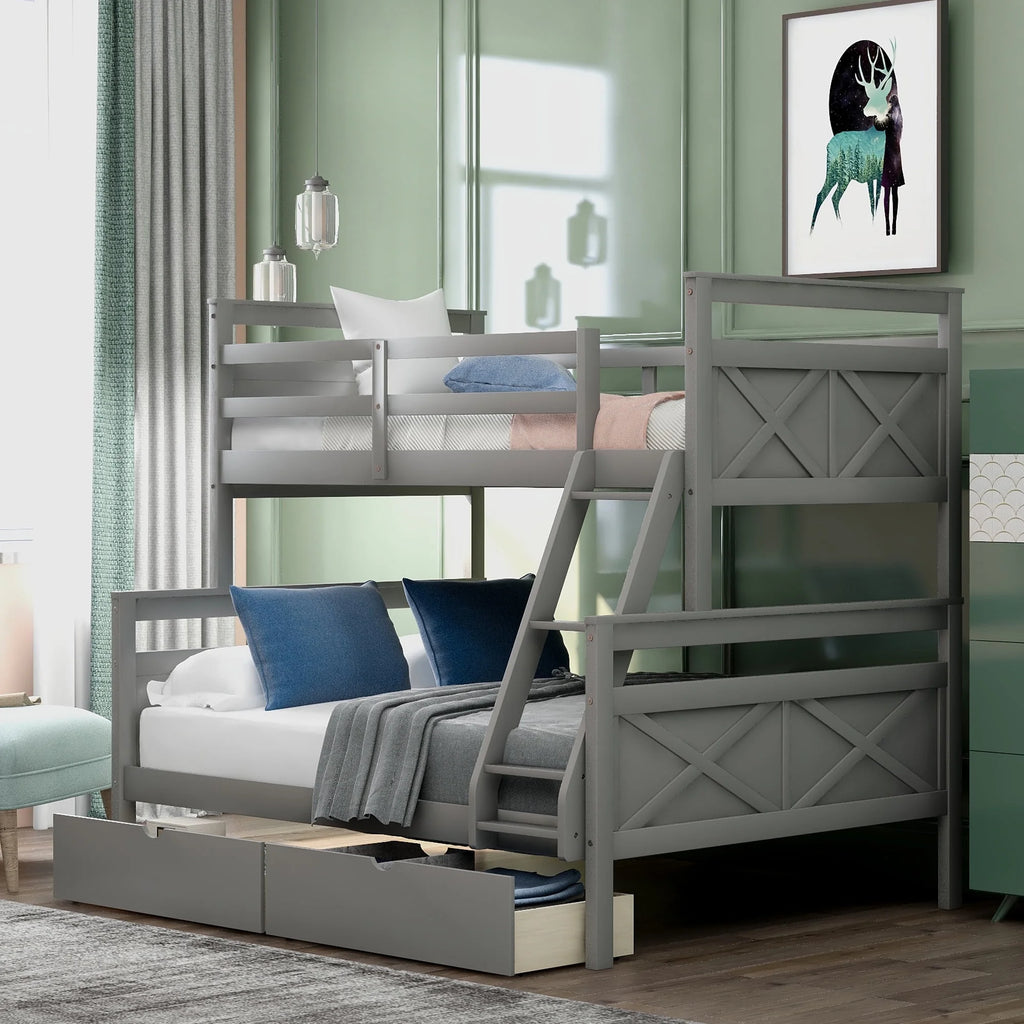 Gray Wood Convertible Bunk Bed with Drawers B140