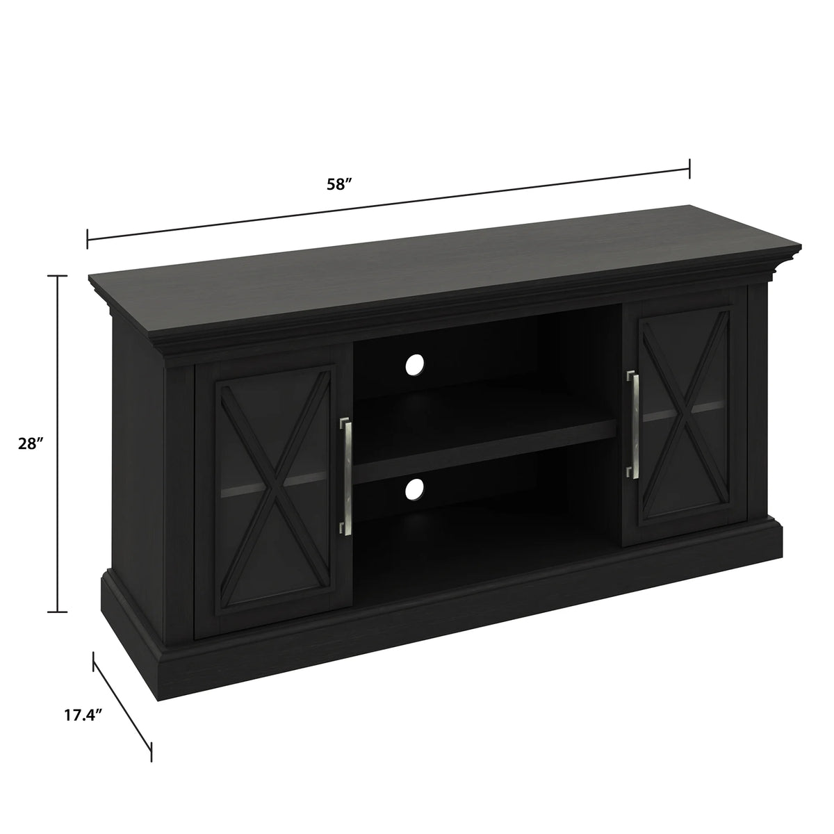 Black TV Stand with Two Side Cabinets and Open Shelves Z90522