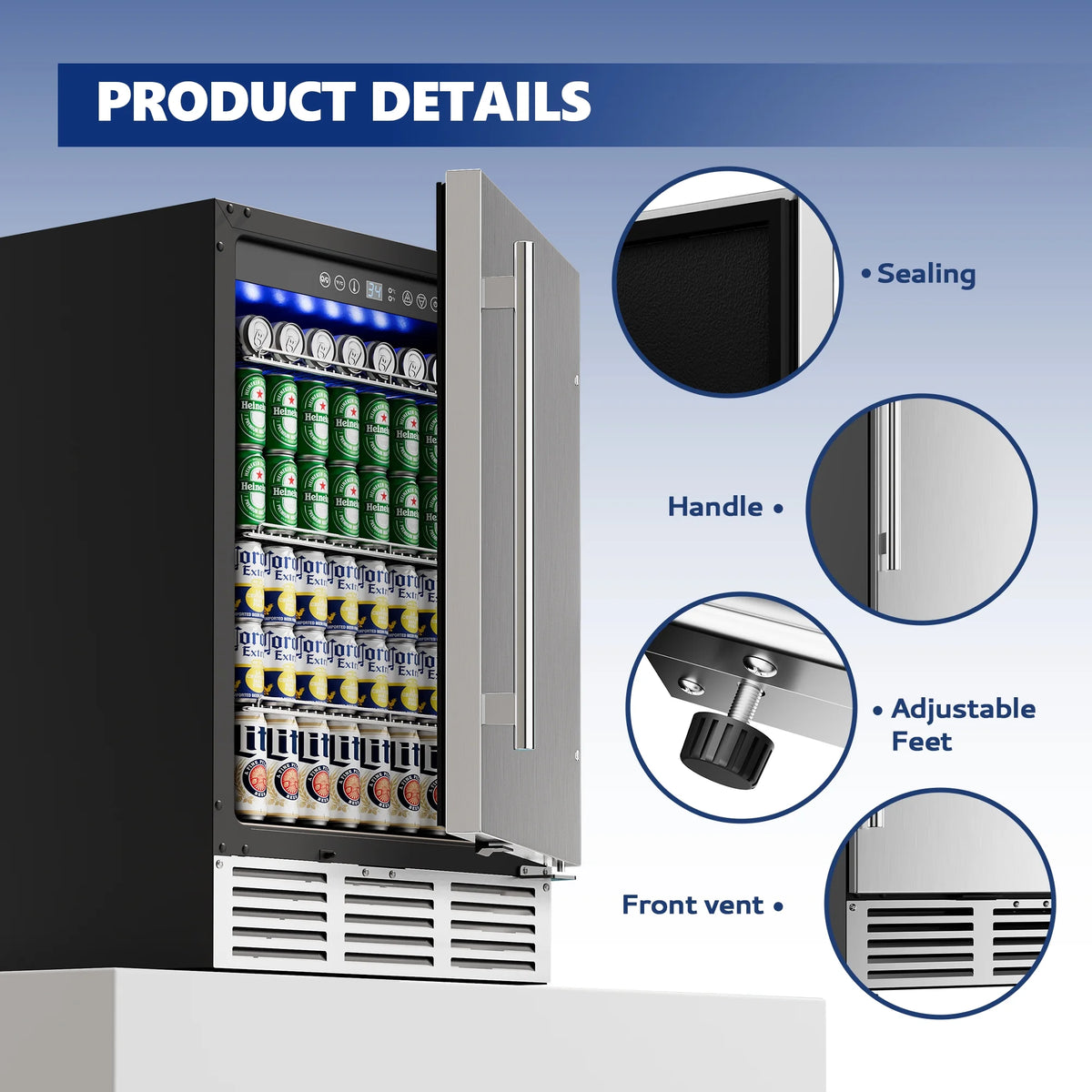 15 Under Counter Beer Fridge with Stainless Steel Door T886