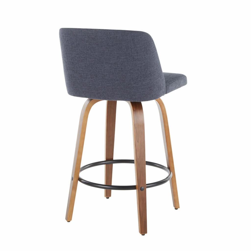 Walnut and Blue Fabric Counter Stool Set of 2 N4151