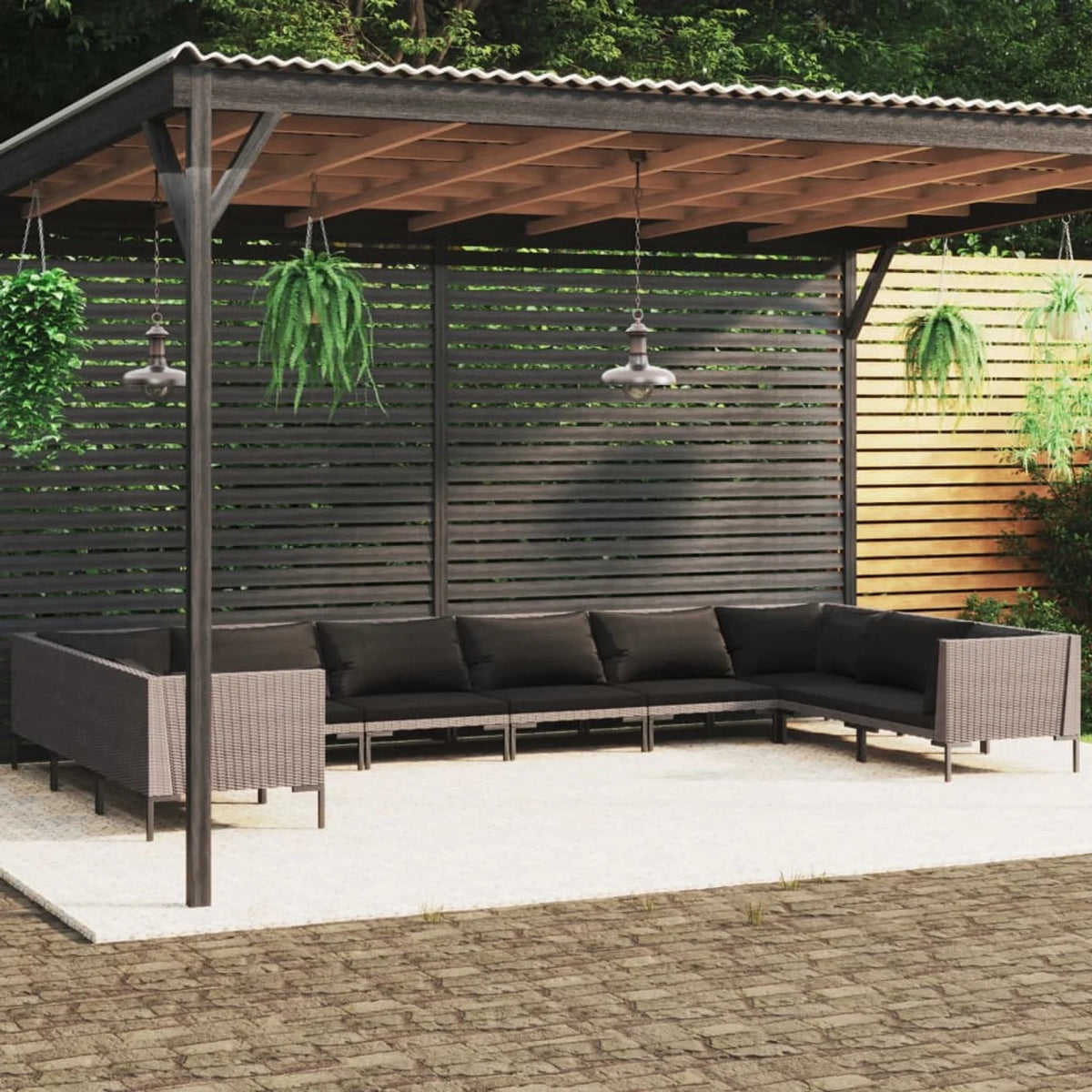10 Piece Patio Set with Cushions Poly Rattan Dark Gray O3170