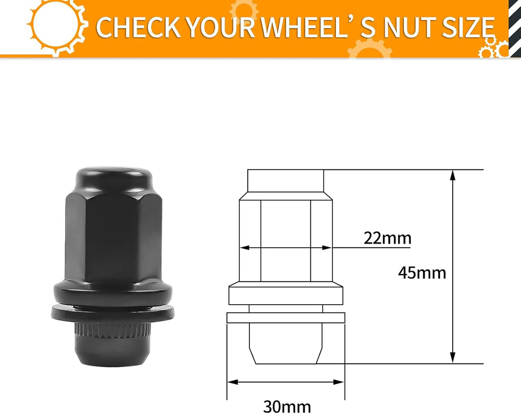 24pcs M14X1.5 Black Lug Nuts 1.80" Height 7/8" Hex Pack of 2 E179814