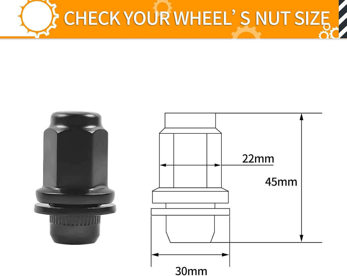 24pcs M14X1.5 Black Lug Nuts 1.80" Height 7/8" Hex Pack of 2 E179814