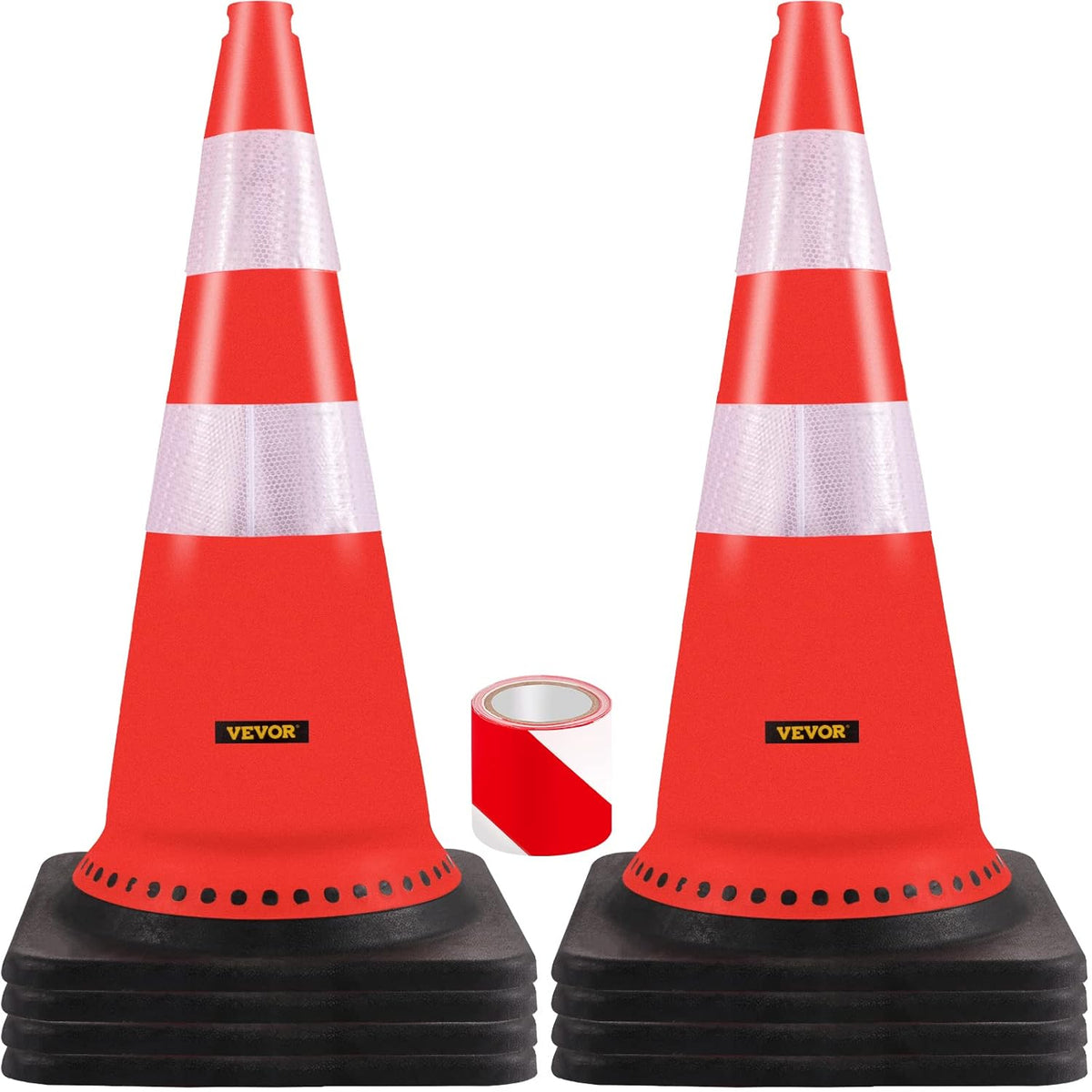18 in PVC Orange Traffic Cone with Reflective Collar and Black Weighted Base C607