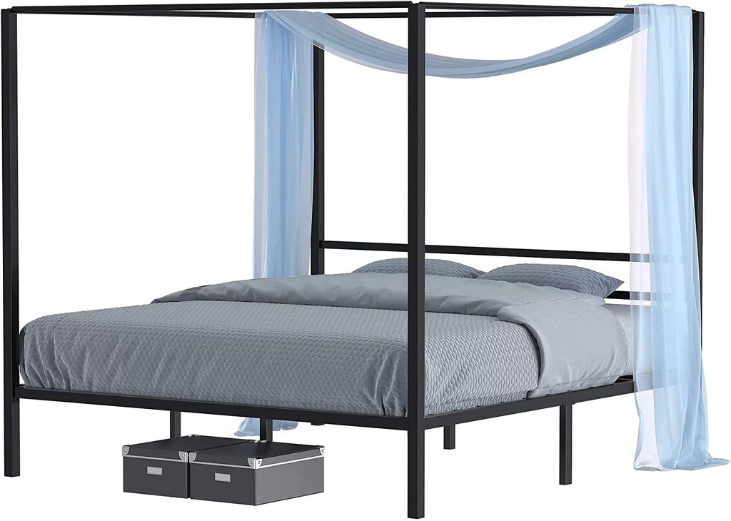 Queen Size Black Metal Canopy Bed Frame with Headboard R564169