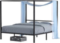 Queen Size Black Metal Canopy Bed Frame with Headboard R564169