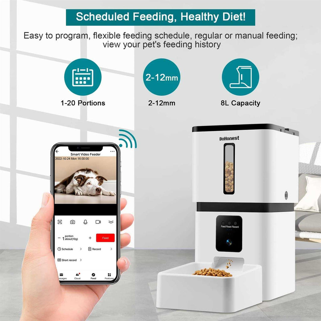 Automatic Dog Feeder with Camera 8L Smart Cat Food Dispenser E110