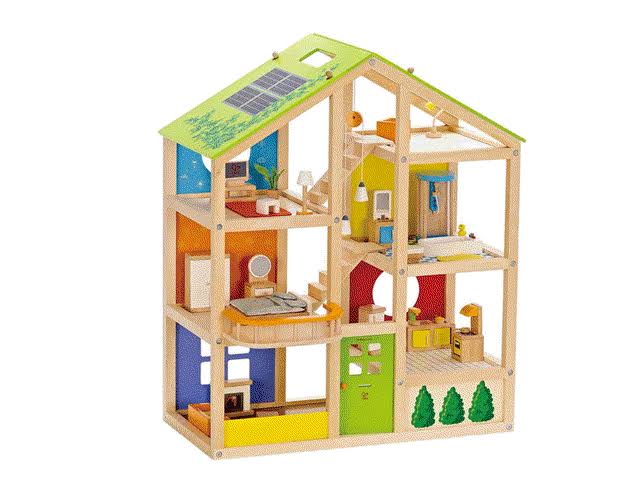 6 Room Wooden Dollhouse Bundle with Wooden Family Play Toy Car B68525