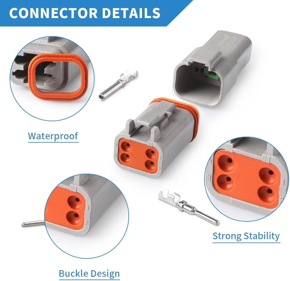 Gray 2 Pin Waterproof Connector Kit with 88 PCS Stamped Formed Contacts R112