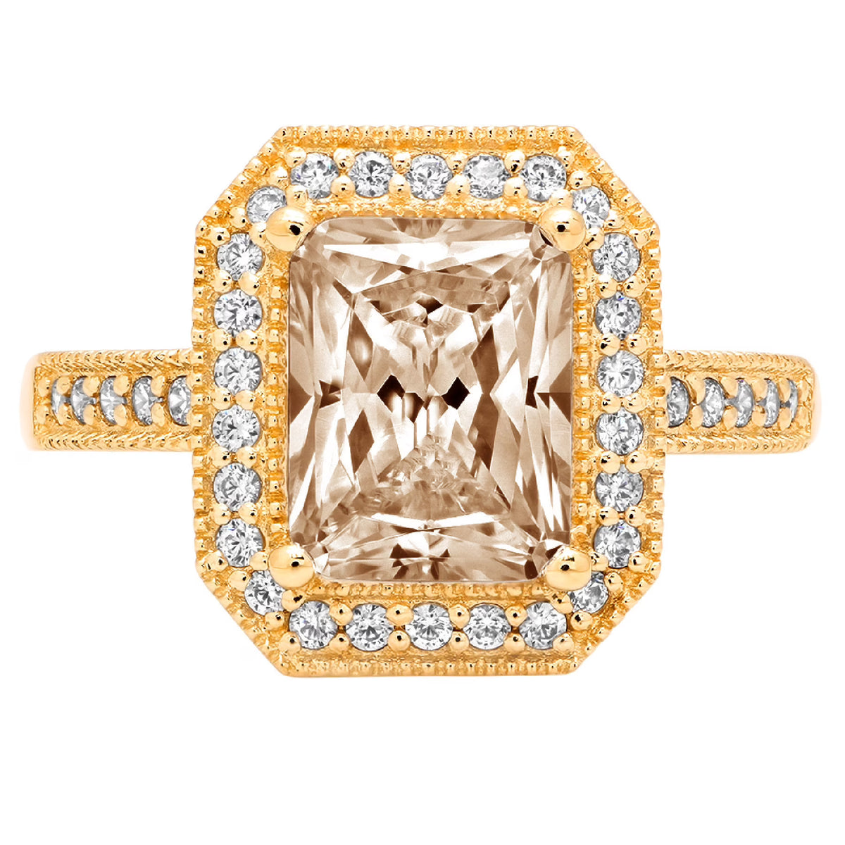 Champagne Simulated Diamond Halo Ring K408592