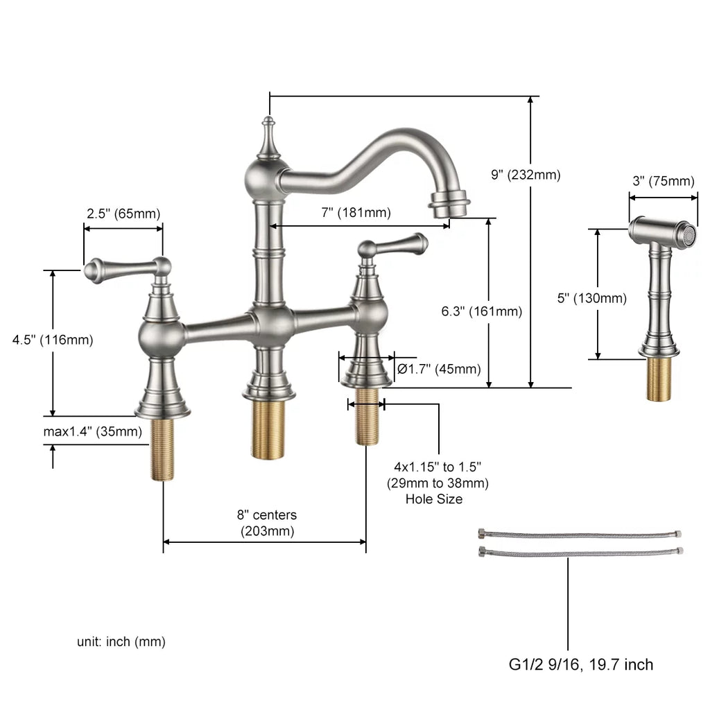 Brushed Nickel Kitchen Faucet with Side Sprayer E2420