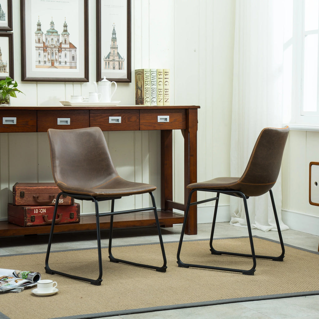 Antique Brown PU Leather Dining Chair Set of 2 P14258