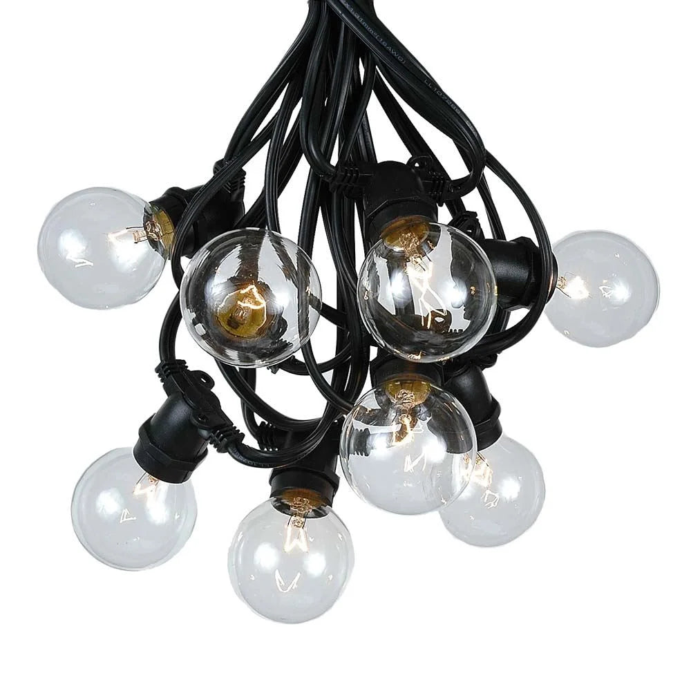 25' Clear Incandescent G50 Globe String Lights, Black Wire, 25 Sockets B702