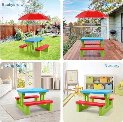 Kids Plastic Picnic Table with Umbrella Q81497