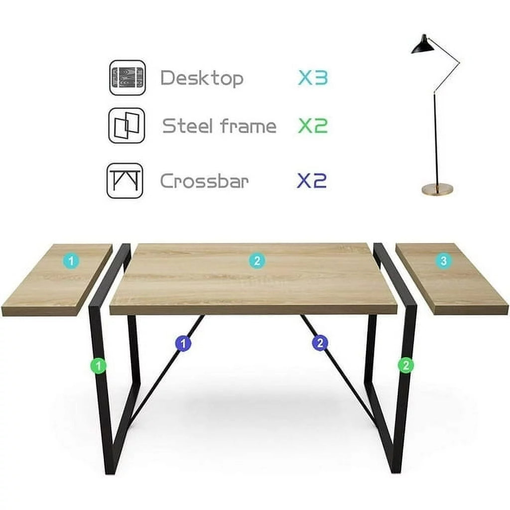 63 Inch Rectangular Wood and Metal Dining Table L797949