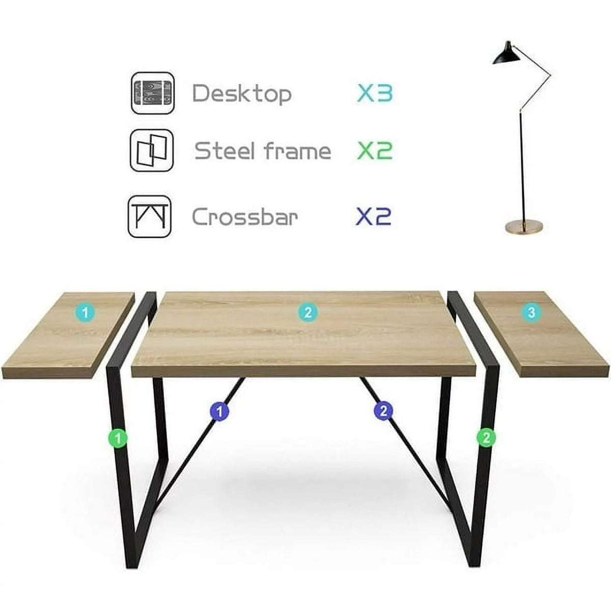 63 Inch Rectangular Wood and Metal Dining Table L797949