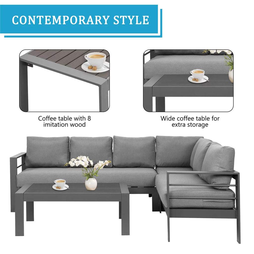 4 Pieces Aluminum Outdoor Sofa Set with Coffee Table Y643050