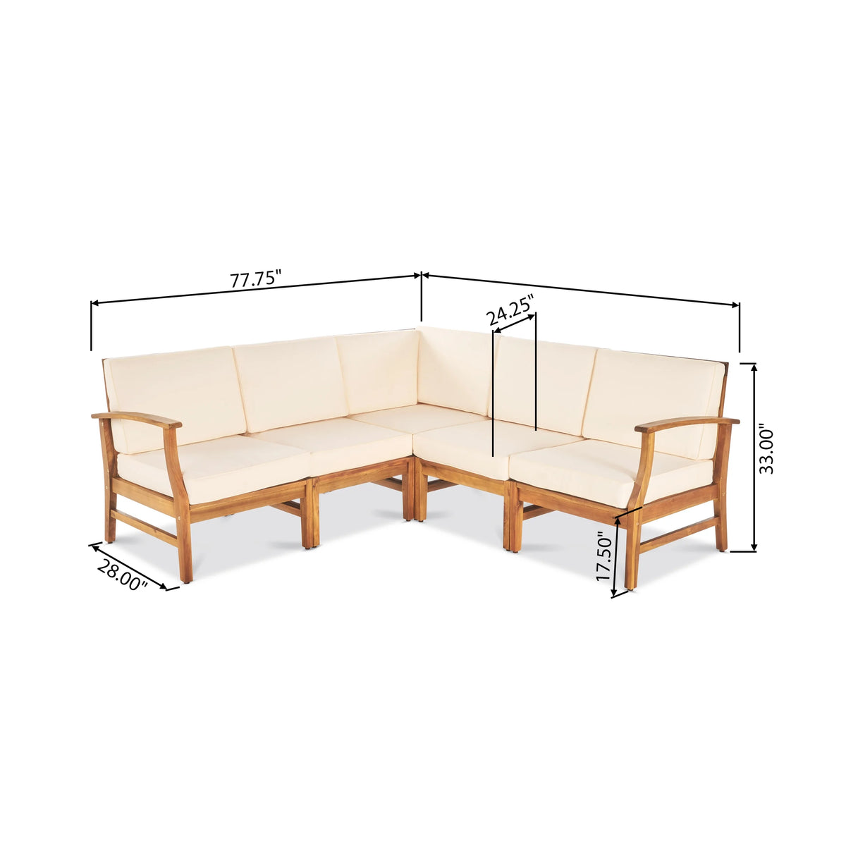 6 Piece Outdoor Acacia Wood Chat Set with Cushions, Teak Finish, Cream I925