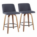 Walnut and Blue Fabric Counter Stool Set of 2 N4151