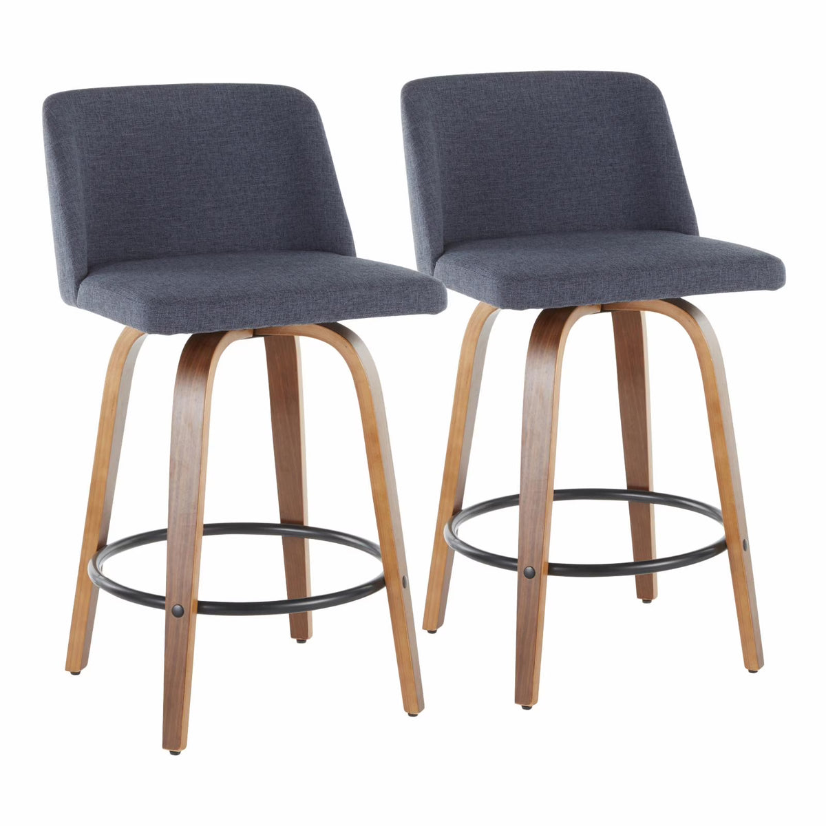 Walnut and Blue Fabric Counter Stool Set of 2 N4151