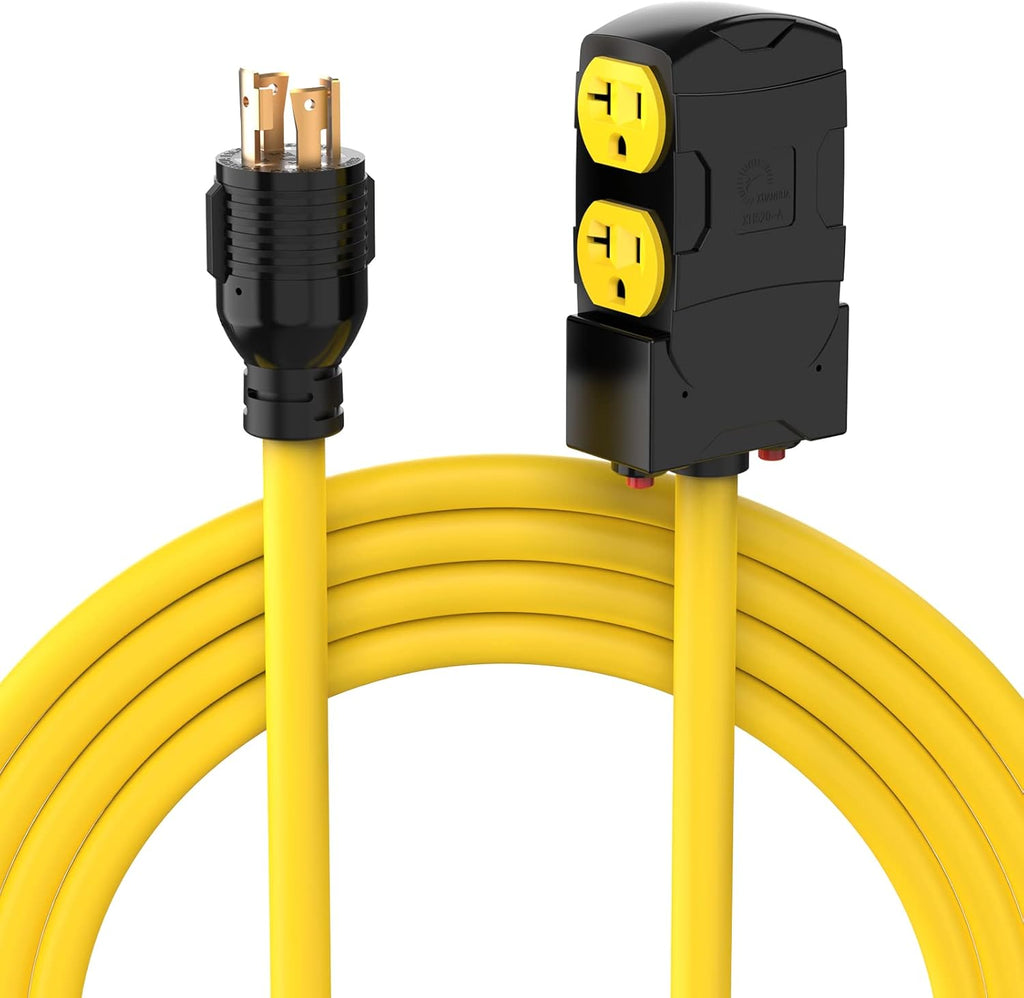 NEMA L14-30P to Four 5-20R 30A 125/250 Volt 7000 Watts 4 Prong 10 Gauge Flat Generator Cable with Protector Breaker Pack of 2 Z4452
