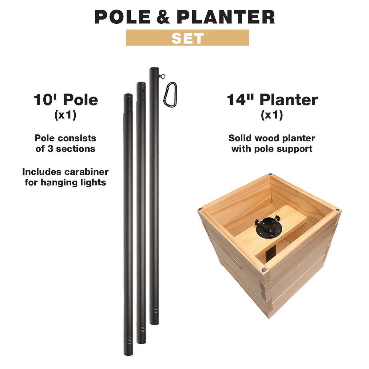 Wooden Planter Box Set with String Light Pole U853482