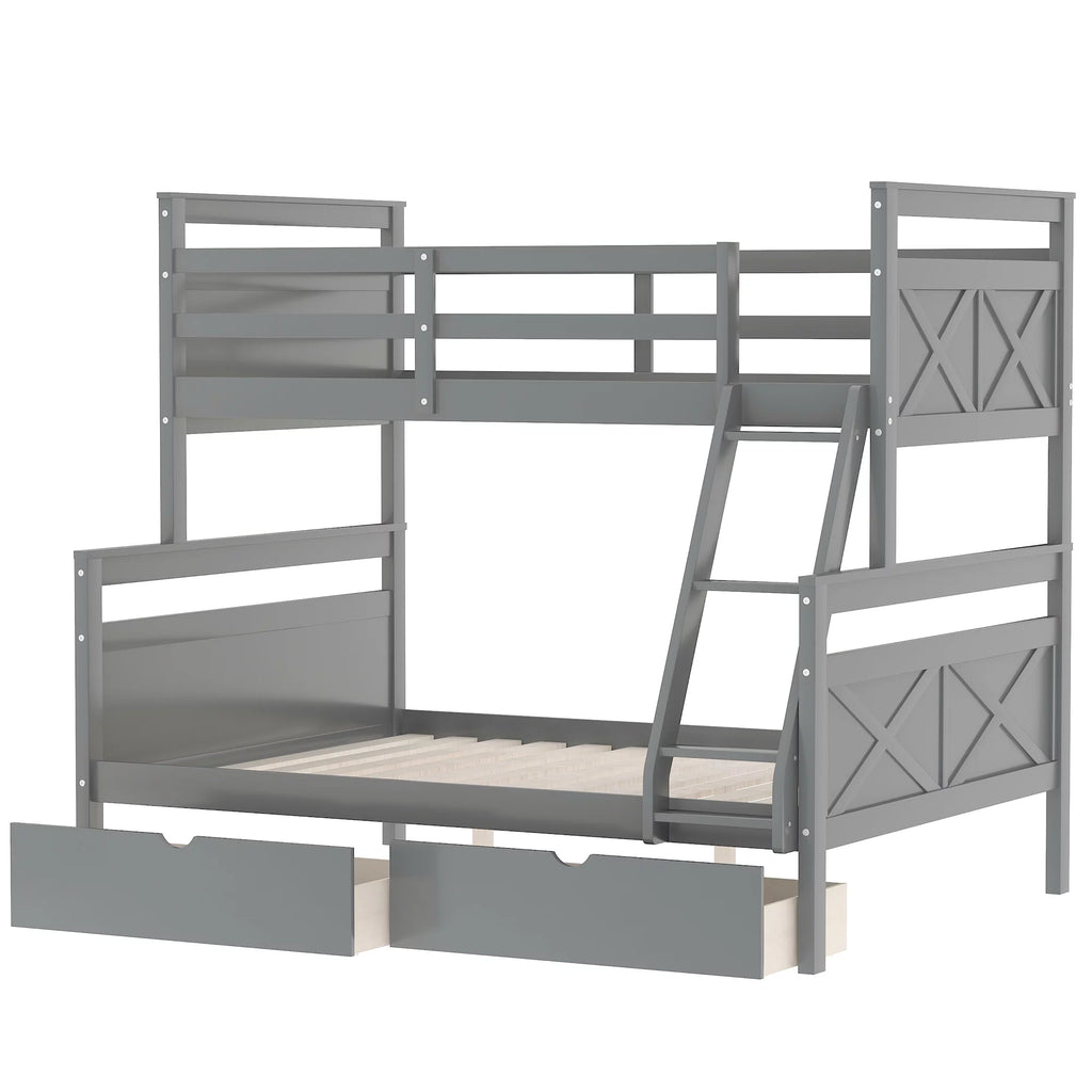 Gray Wood Convertible Bunk Bed with Drawers B140