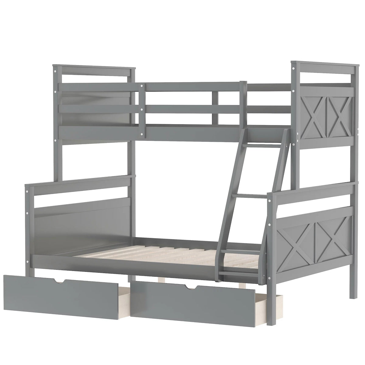 Gray Wood Convertible Bunk Bed with Drawers B140