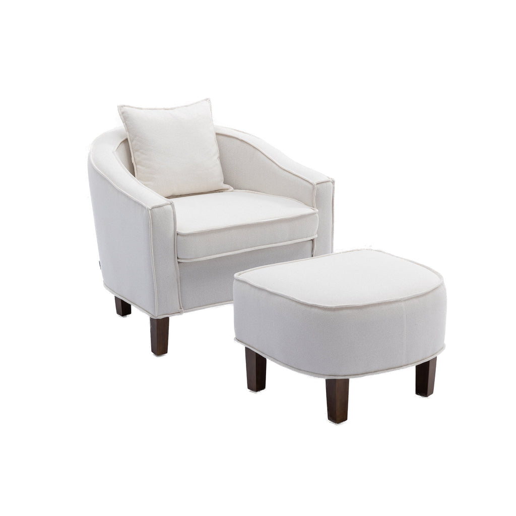 Beige Linen Upholstered Accent Chair with Ottoman R922