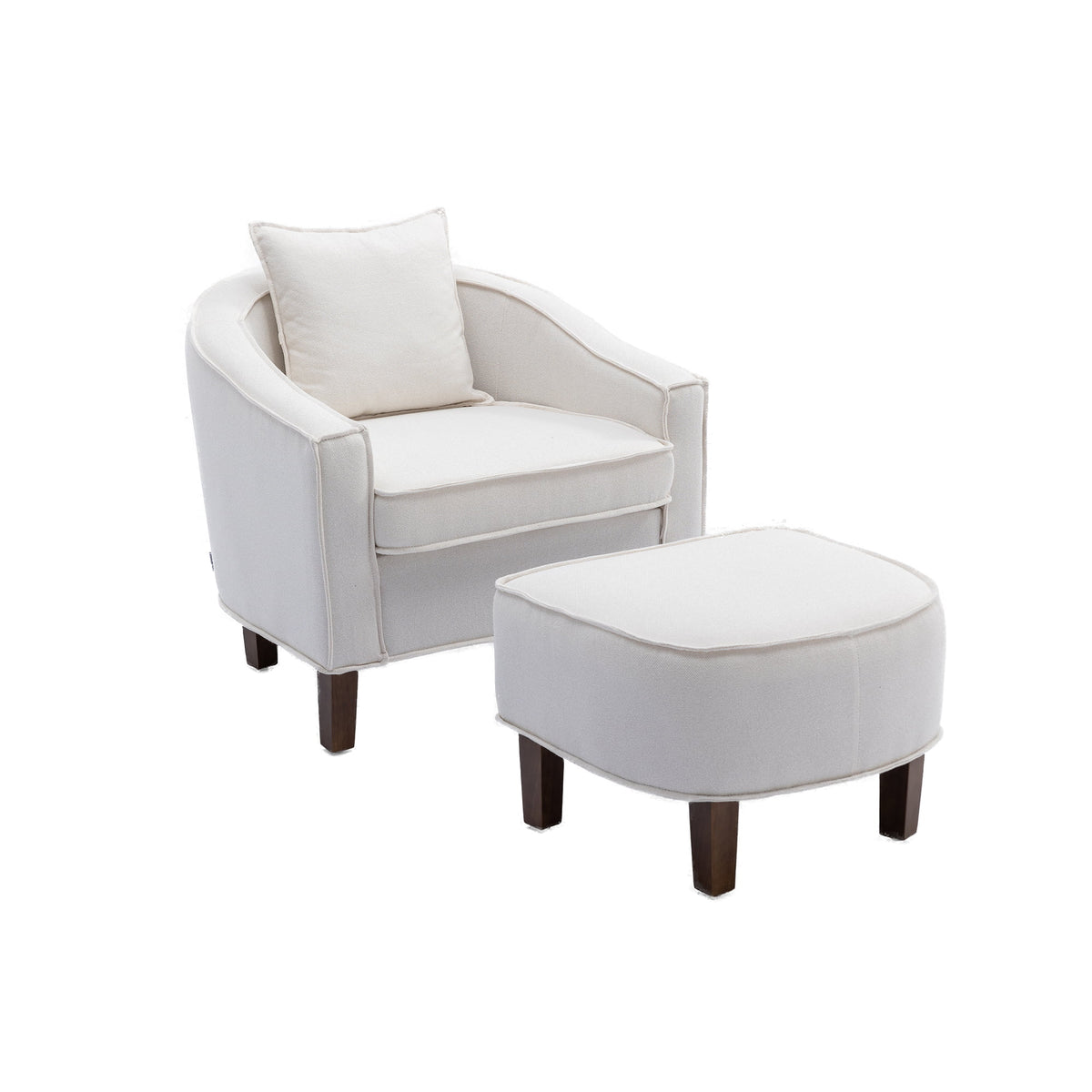 Beige Linen Upholstered Accent Chair with Ottoman R922